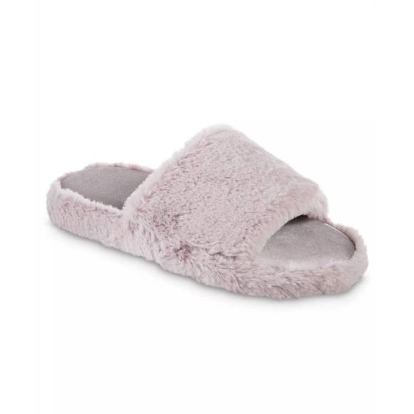 NEW ISOTONER women's faux fur and satin tabby slipper in thistle - Picture 1 of 2